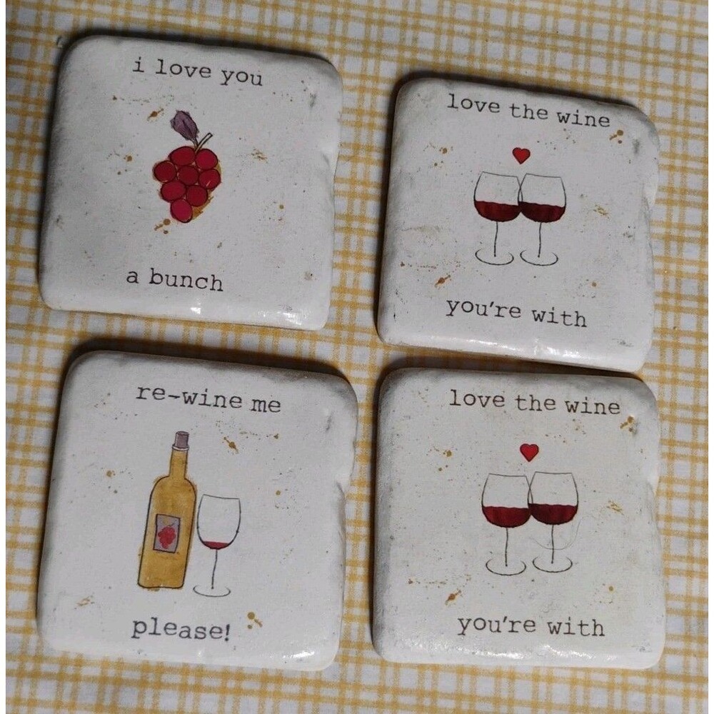 4 Pela Studio Coasters WINE 4" stone Cork Back